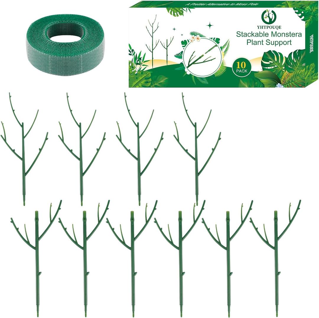 10 Pack Stackable Monstera Plant Support, Garden Stakes for Climing Plants Stem Support, Durable Plant Accessories for Indoor Outdoor Potted Plants, Pothos, Vine, Flower Use (Dark Green)