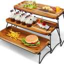 Eco-Friendly Cupcake Stand - Cheese Charcuterie Boards - Food Platter Serving Tray - Acacia Wooden Tower Dessert Table Display Set - 3 Tiered Decor Small Rustic Wood Platter Trays - For Family Parties