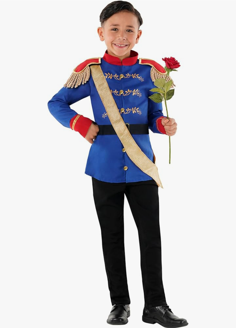 Morph Prince Costume For Boys, Prince Charming Character Outfit, Royal Dress Up for Kids Halloween Costume, Size M