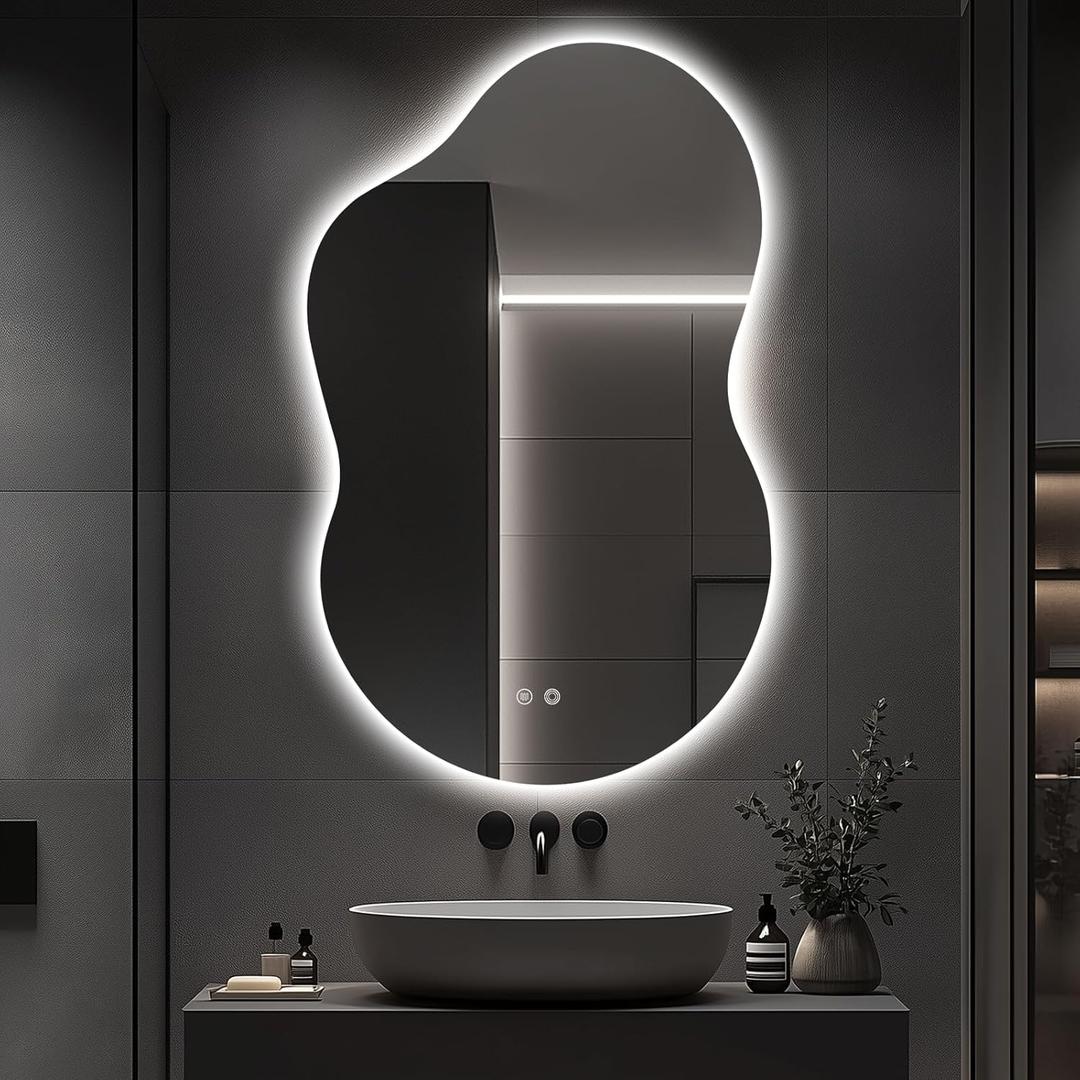 48"x30" Irregular LED Lighted Vanity Mirror for Bathroom, Front and Backlit, Anti-Fog, 3-Color Dimmable Lighting, Wall Mount [Horizontal/Vertical] (Cloud Shape)