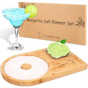 Margarita Salt Rimmer Set  Bamboo Salt Rimmer for Cocktails, Glass Rimmers for Drinks, Bar Accessories Cocktail Set, Home Bar Bartender Kit, Sugar & Salt Rimmer for Wide Glasses up to 5.5"