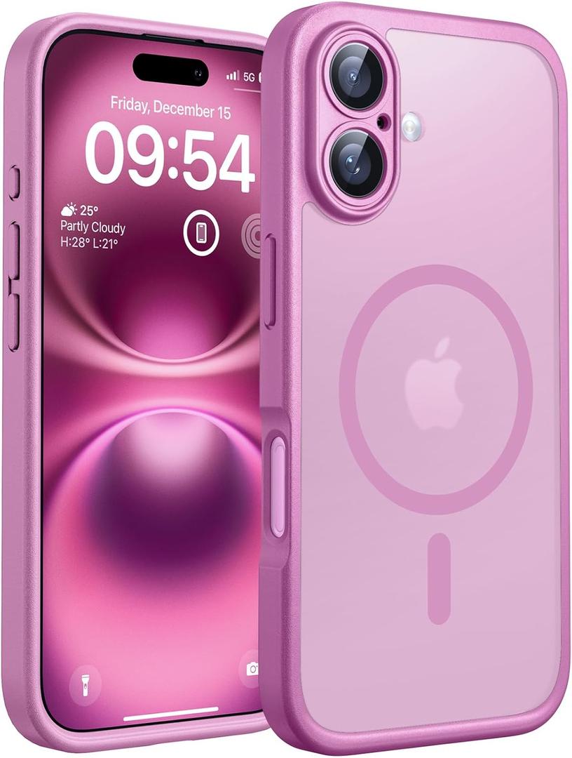 TOCOL for 16 Plus Case Magnetic Compatible with Magsafe Translucent Matte Back Upgraded Full Camera Protection Drop Protection Bumper Phone Cover 6.7-inchPeony