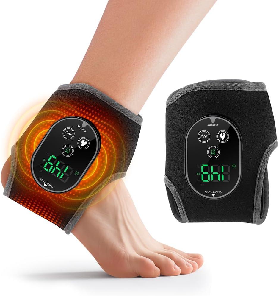 Cordless Foot Massager with Heat,3000mAh Portable Ankle Warmer Wrap,Ankle Brace 4 Heat & 3 Vibration Levels, Rechargeable Foot Relax for Men Women, Gift for Elderly (Black)