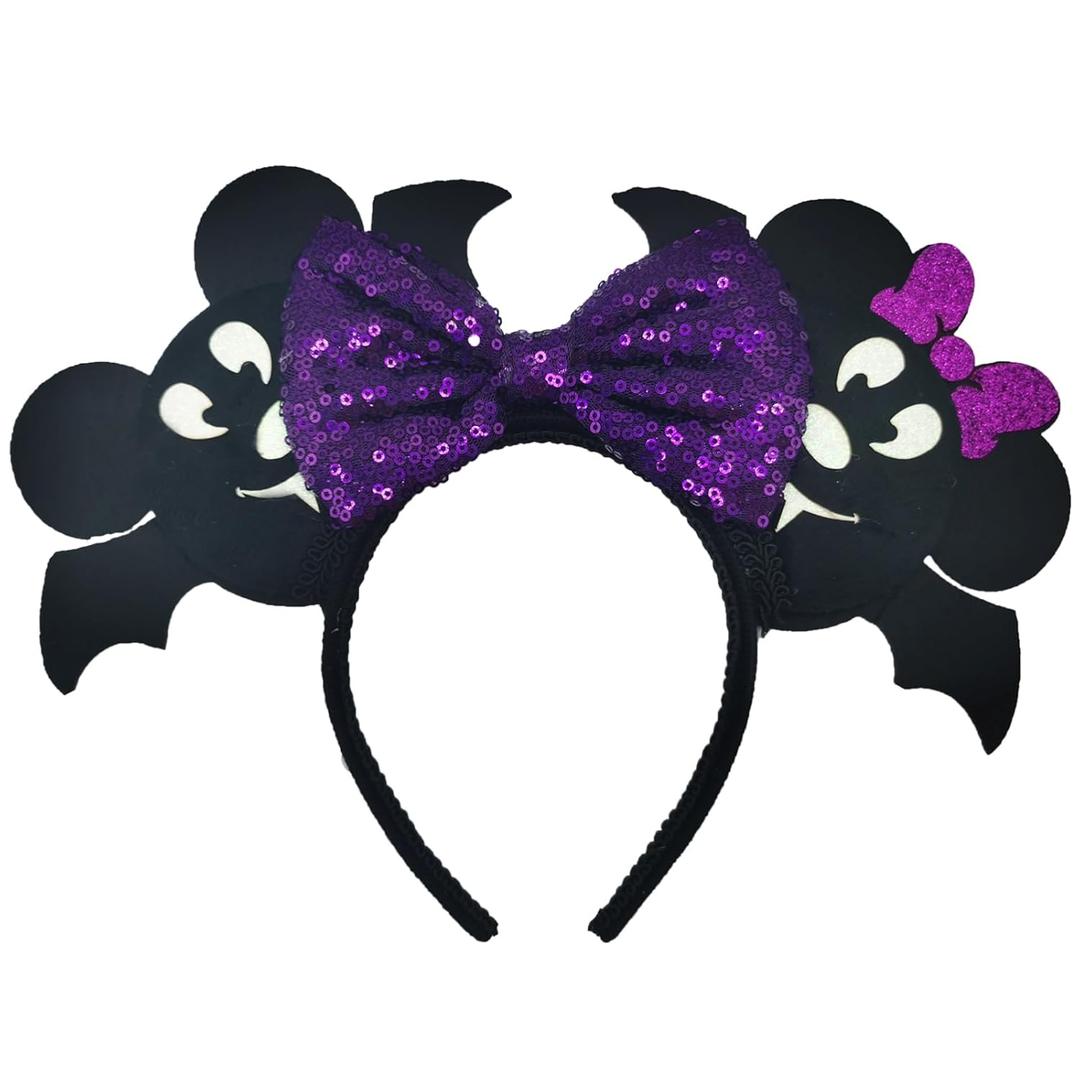 2 x Halloween Halloween Mouse Ear Headbands for Adults, Sequin Vampire Costume Hairbands Cute Hair Accessories for Women Girls (Black)
