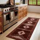 Western Hallway Runner Rug 2x6 Non-Slip, Washable Mid Century Modern Runner Rug, Southwestern Low Pile Entryway Rug for Kitchen, Bedroom, Laundry Room-Brown/Red