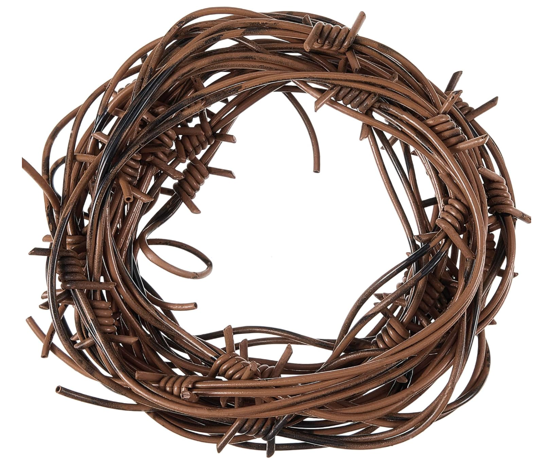 Taiyin 3 Pcs 32.8 Foot Fake Barbed Wire Rusted Western Props Decor Plastic Faux Wire Wreath Ornaments for Cowboy Cowgirl Party