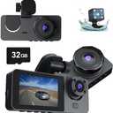3 Channel Front Inside Rear Dash Cam for Cars, Full UHD Car Camera Front Rear with 32GB Card, Car Camera with IR Night Vision, 170Wide Angle, G-Sensor, 24H Recording, Loop Recording