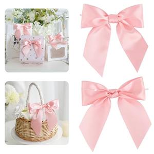 AIMUDI Baby Pink Satin Bows 5.5" Bows for Gift Wrapping Satin Twist Tie Bows Premade Ribbon Bows for Treat Bags Invitations Baskets Crafts Wedding Birthday Baby Shower Easter Decorations, 24 PCs