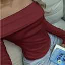 SOLY HUX Women's Off The Shoulder Top Long Sleeve Going Out Tops Slim Fitted T Shirt Fall Clothes Pure Burgundy Small (Red, S)