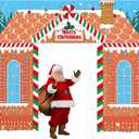 3 Pcs 157" Large Christmas Gingerbread Classroom Door Decorations Christmas Gingerbread House Party Porch Banner Front Door Cover Xmas Background for Office Decorations Photo Background
