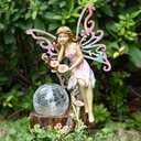 Yiosax Garden Fairy Statue Outdoor Decor-Solar Flower Fairy Figurines-Garden Fairies Statues Decoration for Outside Lawn Yard Patio,Garden Ornament Gift,Tall 11.8 Inches