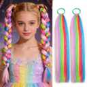 Colorful Hair Extensions for Braids Ponytail Extension 2 Packs, 20 inch Crazy Hair Day Accessories for Women, DIY Festival Wacky Rave Braids,Tinsel Mixed