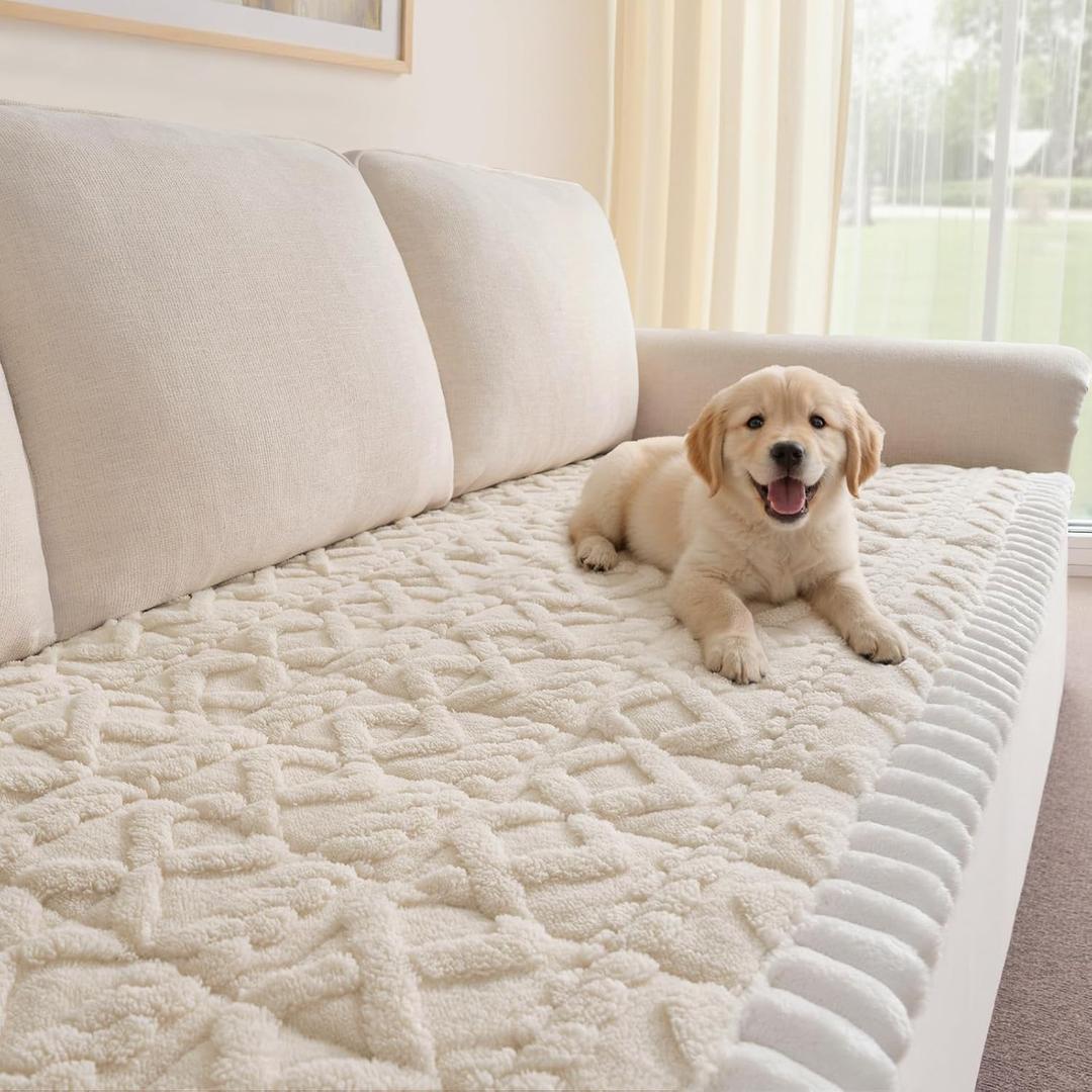 Couch Cover for Dogs, Washable Non Slip Loveseat Covers for 2 Cushion Couch Pet Friendly Fuzzy Sofa Protector&Bed Mat for Pets (27.6"x59.06" Beige)