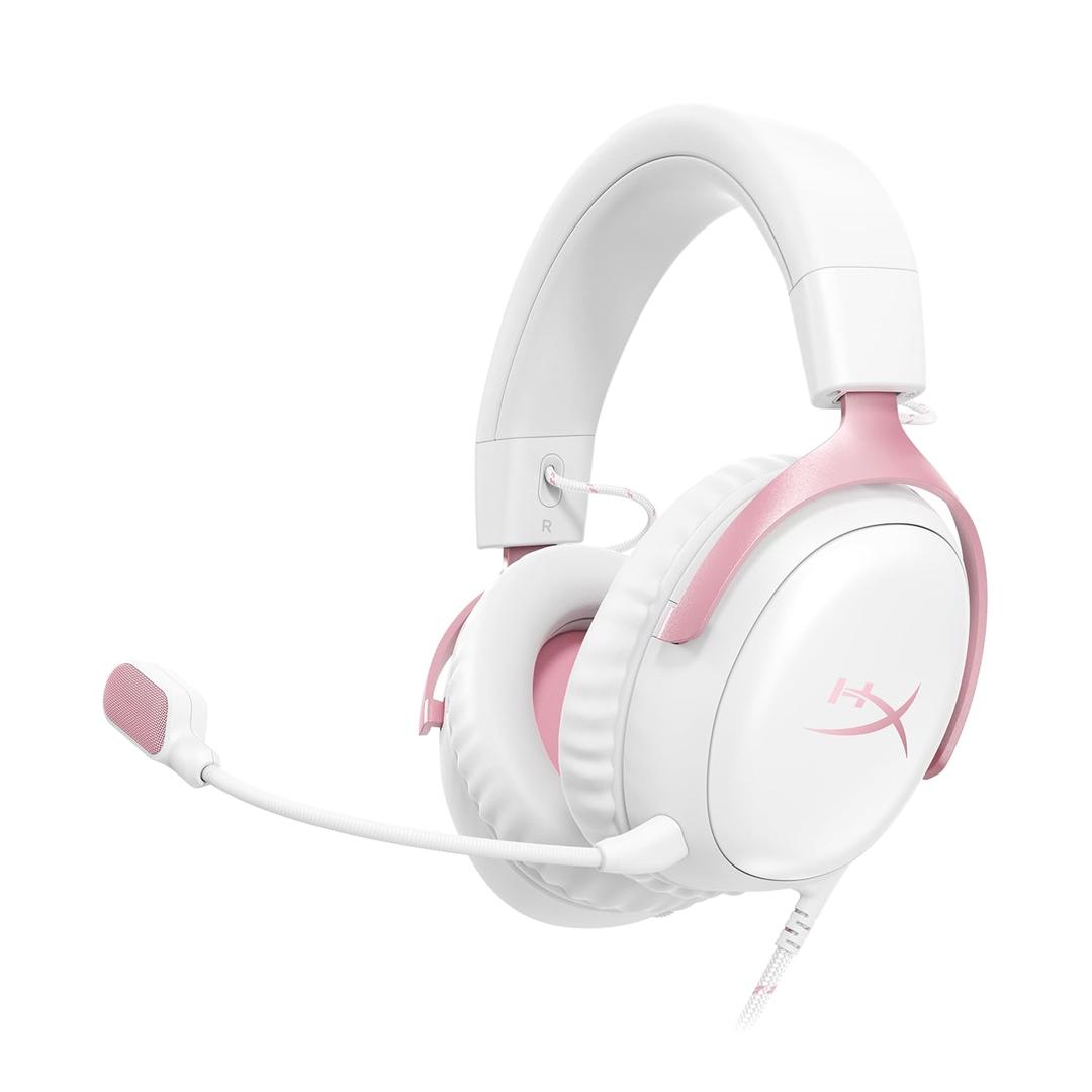 HyperX Cloud III  Wired Gaming Headset, PC, PS5, Xbox Series X|S, Angled 53mm Drivers, DTS, Memory Foam, Durable Frame, Ultra-Clear 10mm Mic, USB-C, USB-A, 3.5mm  Pink