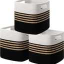 UBBCARE Set of 3 Storage Cubes 11 X 10.5 X 10.5 in, Water Hyacinth Storage Bins for Shelves, Toys, Book, Storage Baskets with Handles, Cotton Rope Woven Baskets for Organizing, Black