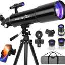 Telescope, Telescopes for Adults Astronomy, 80mm Aperture High Powered Refractor Telescope for Kids & Beginners, Magnification 180X, for Moon Observation with Phone Adapter & Carrying Bag