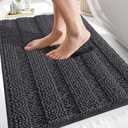 OLANLY Thick Bathroom Rugs 30x20, Extra Soft Absorbent Chenille Striped Bath Rugs, Rubber Backing, Machine Wash Dry, Bath Mats for Bathroom Floor, Tub and Shower, Home Decor Accessories, Dark Grey