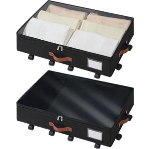 Freebat Under Bed Storage Organizer with Wheels, Underbed Container with Clear Lid Cover, Storage Bag Box with Visiable Window for Clothes, Bedsheet, Pillow, 2 Pack5.5 inches