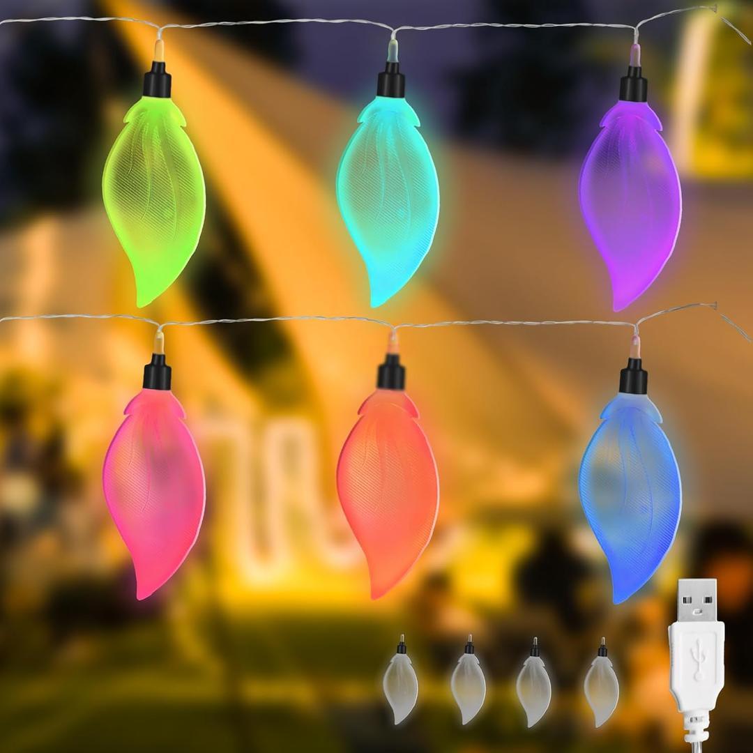 Waterproof Easy Installation USB LED Leaf String Light 9.84 Ft Leaf Fairy String Lights DIY Leaves Shaped Decoration Lights for Outdoor Garden Party Decoration (Colored 2Pack)