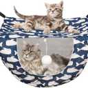 JSPYFITS Cat Cage Hammock with Ball,Double Layer Hanging Adjustable Soft Pet Bed Suit for Kitten Ferret Puppy Rabbit or Small Pet, 2 Level Indoor Bed for All Season(Blue Whale)