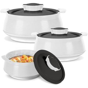 Milton Casserole for Hot Food, Double Walled Insulated Inner Stainless Steel Hot Pot with Lid, Serving box for Food and Roti, Serving Bowl, Set of 3 (Size 62, 45, 28 oz) Venice, Micro White