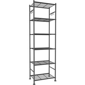 Sakugi Storage Shelves - 6-Tier Large Capacity Shelf Organizer with Hooks, Heavy-Duty Garage Shelving with Leveling Feet, Wobble-Free Rack for Bedroom, Balcony, Garage, 18.1"12.4"70.1", Black
