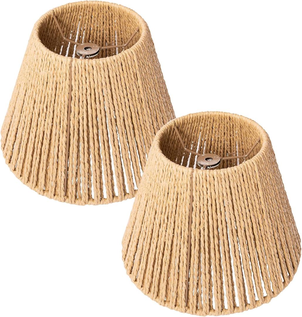 Defined Deco Small Rattan Lamp Shade Set of 2, 10 inch Boho Bell Lamp Shades for Table Lamps, Woven Lamp shade Replacement, Wall Sconces Light Cover, Rustic Lamp Shades for Wall Lamp Floor Lamp Shade