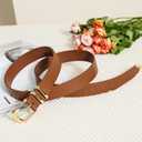 VATAN Women Leather Belt for Jeans Dresses Pants Fashion Ladies Casual Waist Belt with Gold Buckle (Brown)