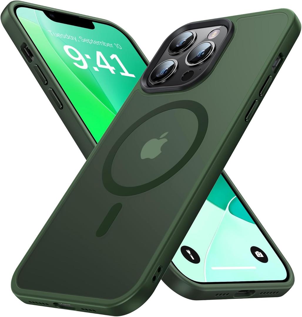 Strong Magnetic for iPhone 13 Pro Max Case [Compatible with Magsafe][Military Grade Drop Protection] Protective Shockproof Translucent Matte Slim Phone Case for iPhone 13 Pro Max, Army Green