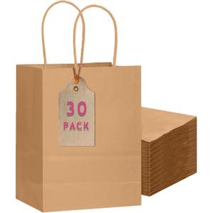 qiqee 30-Packs Brown Gift Bags with Handles Bulk 10.8"x8.3"x4.3" Medium Size Kraft Paper Bags Multiple Uses (Medium Size)