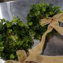 2 Pcs 12inch Mini Boxwood Wreaths Artificial Spring Summer Greenery Wreath for Front Door Farmhouse Kitchen Cabinet Wreaths with Burlap Ribbon for Porch Wall Window Decor (Green)