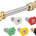 Pressure Washer Adapter with 1/4" Quick Connect and 5 Nozzles, 6" Metal Adapter Replacement Compatible with Ryobi, Dewalt, Husky, Portland, Harbor Freight, Up to 3000 PSI