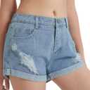 EXARUS Girls Ripped Jean Shorts Teen Summer Cute Distressed Frayed Raw/Folded Hem Tween Denim Youth Kids Casual (Blue, M)