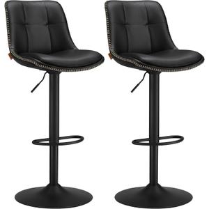 VASAGLE Bar Stools, Set of 2 Swivel Bar Chairs, Adjustable Height, Quilt, Synthetic Leather Kitchen Stools with Back and Footrest, Dining Room, Counter, Steel, Ink Black 