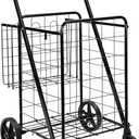 Amazon Basics Foldable Shopping Utility Cart with 360-Degree Wheels, Easy Assembly, Black, X-Large