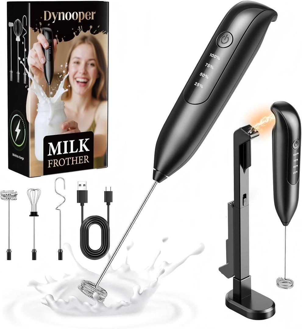 Electric Milk Frother Handheld: Rechargeable 3 in 1 - LED Digital Display with 3 Speeds Portable Stainless Steel Drink Foam Mixer for Milk Coffee, Lattes, Cappuccino, Matcha - Starlight Black