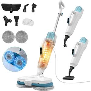 Aspiron Steam Mop, 10-in-1 Steam Mop and Handheld Steamer, 15s Heat-Up, Self-Rotating Scrub Pads, 2 Steam Modes with Spray,500ML Removable Tank,LED Light,Floor Steamer for Hardwood,Tile, Carpet,Car