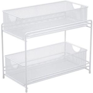 organize storage pantry organizer mash sliding storage box 2 Tier Sliding Basket Organizer Drawer white 7.4x13.7x12.7inch