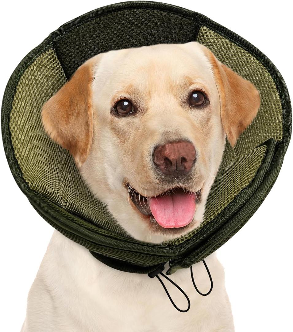 AOFITEE Large Dog Cone - Soft Dog Cone Stop Licking, Adjustable Extra Large Cones Dogs for Wound Healing, Pet Elizabethan Cones Collar After Surgery, XL Fabric Pet E-Collar, Army Green X-Large
