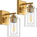 VerRon Wall Sconces, Gold Bathroom Light Fixtures, Modern Vanity Lights, Sconces Wall Lighting with Clear Glass, Sconces Wall Decor Set of 2, Light Fixture for Mirror, Living Room, Bedroom, Hallway
