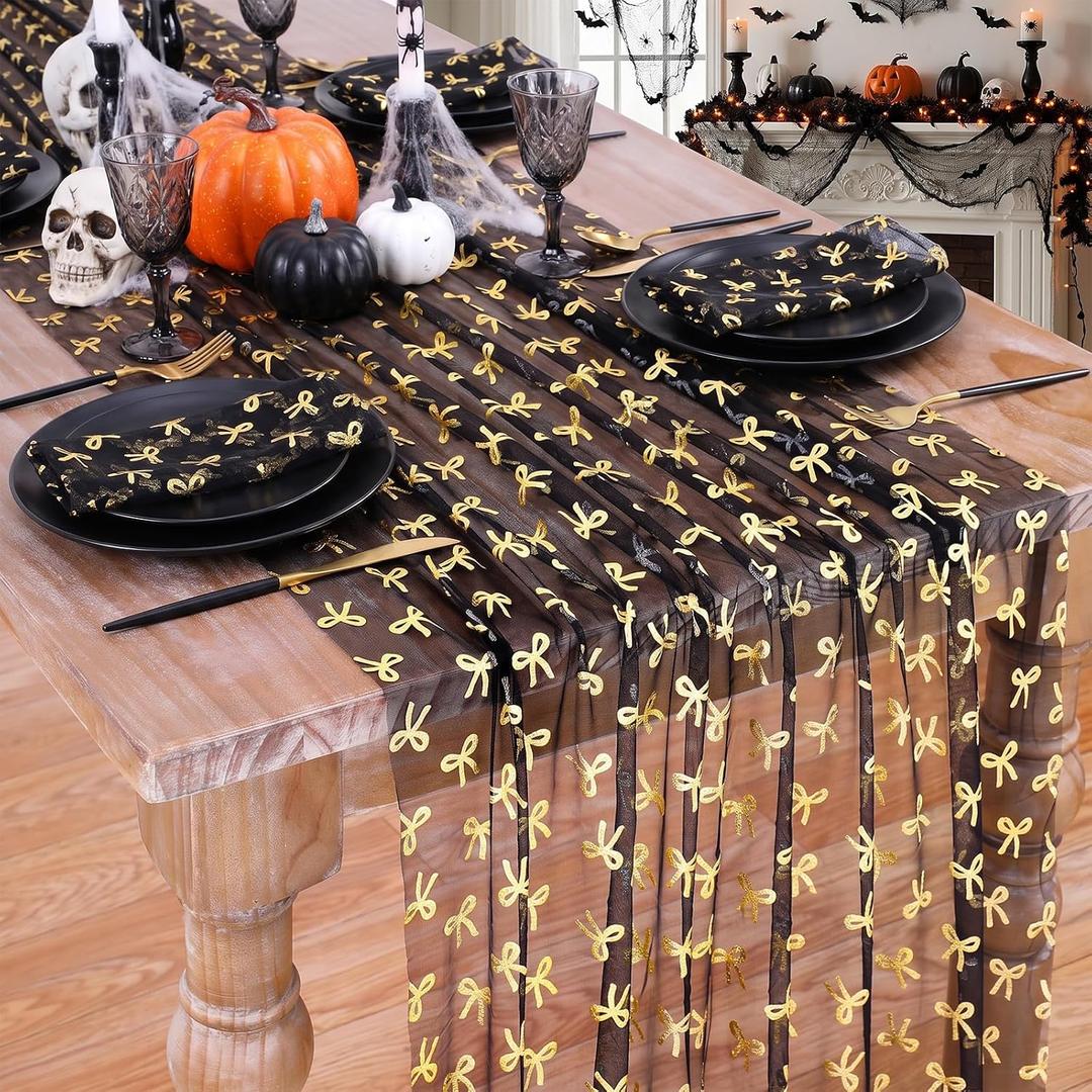 Black Halloween Cheesecloth Table Runner 10FT Sheer Chiffon Mesh Runner, 29 x 120 Inch