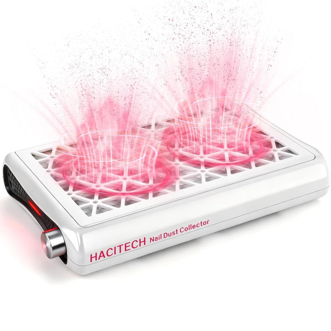 Nail Dust Collector | 1600PA Strong Suction, 10-Level Adjustable Speed, 30 Filter Paper Included | Salon & Home Dust Collector Nail Tech (White)