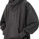 Fleece Hoodies for Men Cowl Neck Sweatshirts Hood with neck Gaiter Casual Pullover Fall Winter with Embroidery (3X-Large, Grey)