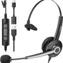 Wantek Monaural Corded USB Headsets with Noise Cancelling Mic and in-line Controls, UC Business Headset for Skype, SoftPhone, Call Center