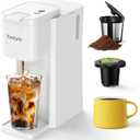 Mini Hot and Iced Coffee Maker Single Serve, for K Cup and Ground, 6 to 14 Oz Brew Sizes, with Recipe Book, for Home, Travel, RV, Office and Dorm, Pearl White
