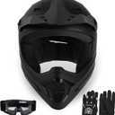 SLMOTO Youth Dirt Bike Helmet DOT Certified - Full Face Motorcycle Helmet for Off-Road ATV Street Riding Includes Adjustable Goggles Protective Gloves Matte Black Small