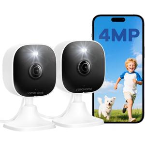4MP Indoor Cameras for Home Security Outdoor, Home Security Camera System, 2.4g/5g Camera for House/Elder/Dog/Pet/Baby, Plug and Play, Support Card/Cloud (Not Included), Wired, 2PCS