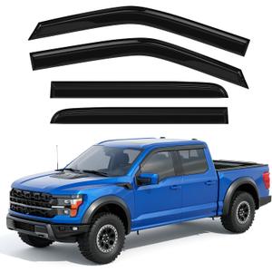 4PCS Window Rain Guards Compatible with Ford F-150 2015-2026 SuperCrew, Outside Tape-On Mount Vent Deflectors Visors Accessories (Fit for F150 Super Crew 2015-2026)