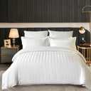 Amolavet Hotel Bedding Duvet Cover King Size Cotton White Satin Striped Textured with Zipper - Duvet Cover King 3 Pcs Set 104x90 - Comforter Cover/Quilt Cover King Size