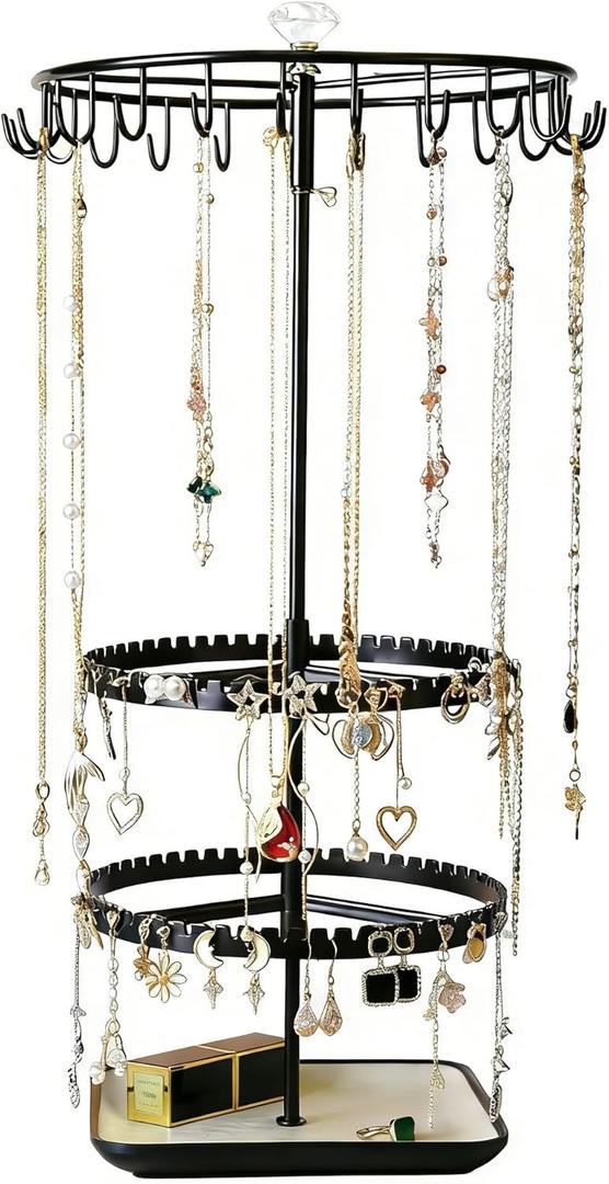 Multi Layer Rotating Jewelry Storage Rack, Capable Of Storing Rings, Earrings, Necklaces, Bracelets, Adjustable Jewelry Display Tree, Black